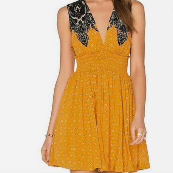 Free People Walking Through My Dreams Dress Goldensun Combo Boho cottagecore S - Picture 1 of 16